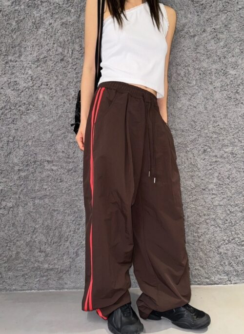 Brown With Red Stripe Detail Track Pants | Nayeon – Twice