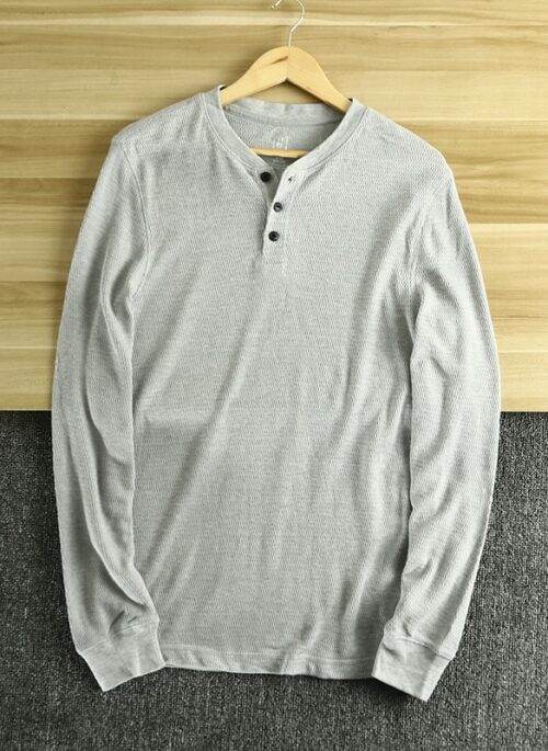 Grey Half Buttoned Long Sleeve T-Shirt | Jimin – BTS