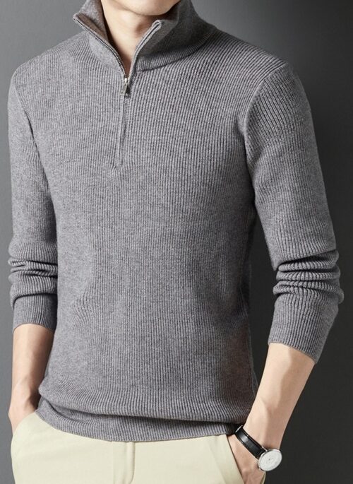 Grey Ribbed Half-Zipped Sweater | Ni-Ki - Enhypen