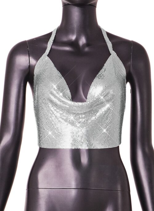 Grey Sparkly Backless Top | Ningning - Aespa