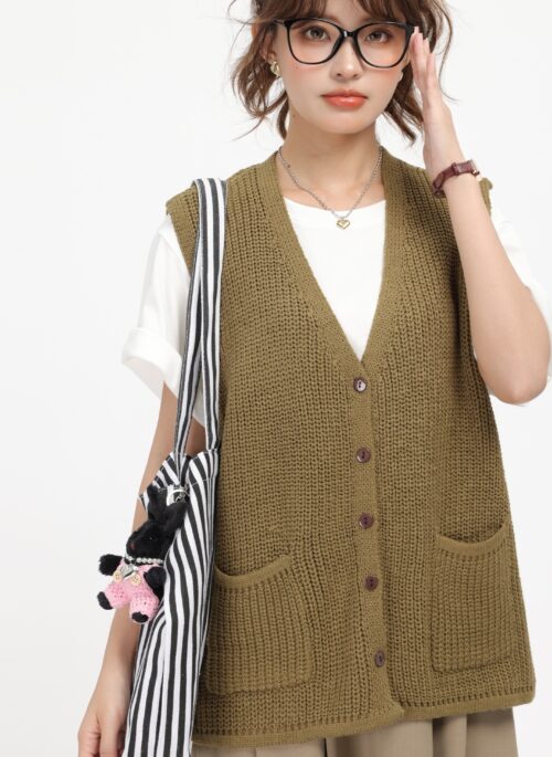 Brown Knitted Lazy Style Vest