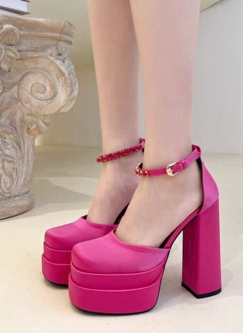 Pink Satin Platform Heels | Somi