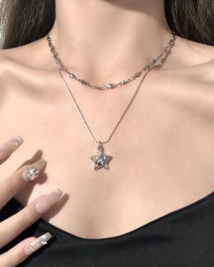 Silver Star Layered Necklace | LeeKnow - Stray Kids