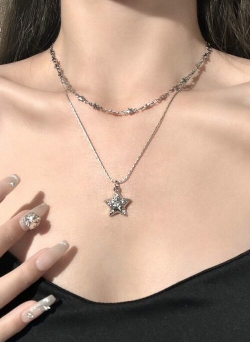 Silver Star Layered Necklace | LeeKnow – Stray Kids