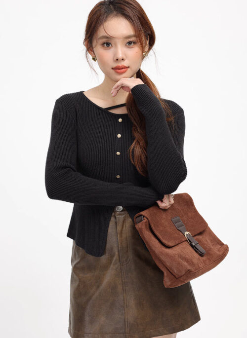 Black Chic Irregular Knitted Cardigan