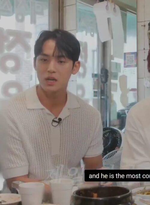 White Knitted Polo Shirt | Mingyu - Seventeen