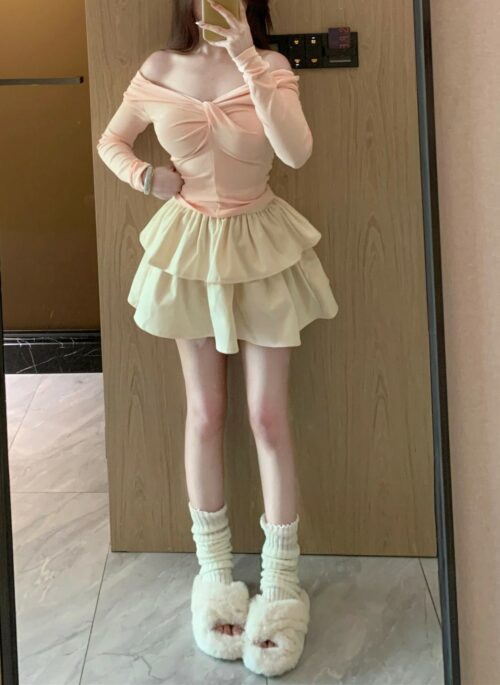 Beige Double Tiered Ruffle Skirt | Tzuyu – Twice