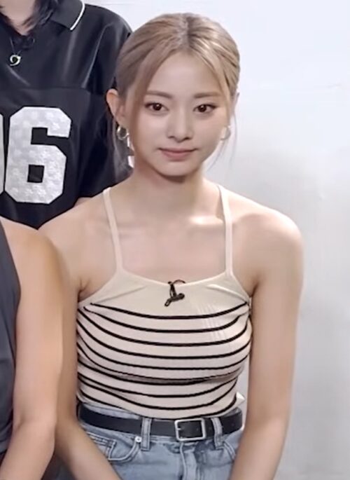 Beige Striped Ribbed Sling Top | Tzuyu – Twice