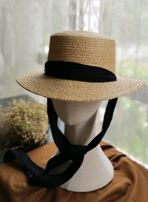 Beige Woven Hat With Black Ribbon | Jennie - BlackPink