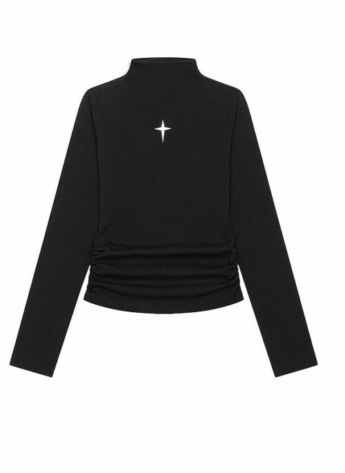 Black Sparkle Mock Neck Top | Chaewon - Le Sserafim