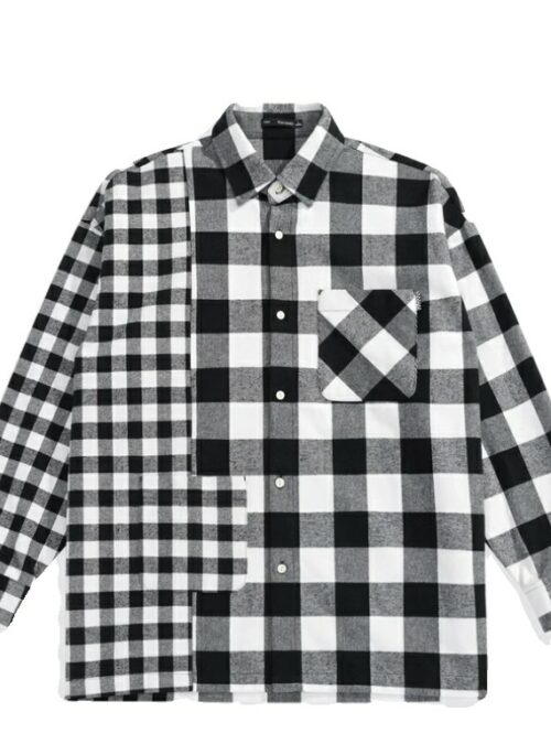 Black and White Patchwork Checkered Shirt | Jinjin - Astro