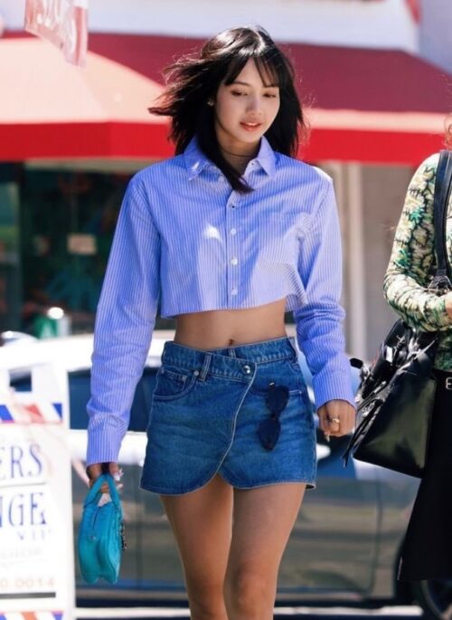 Blue Denim Wrap Mini Skirt | Lisa - BlackPink