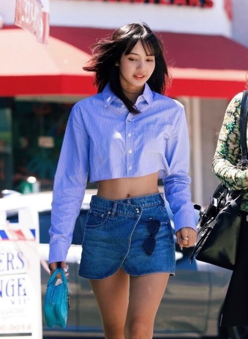 Blue Striped Cropped Shirt | Lisa – BlackPink