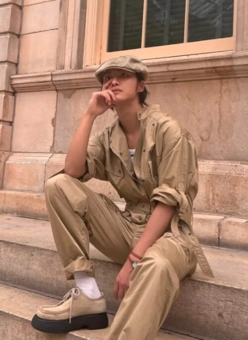 Brown Short Sleeve Collared Jumpsuit | Seonghwa - ATEEZ