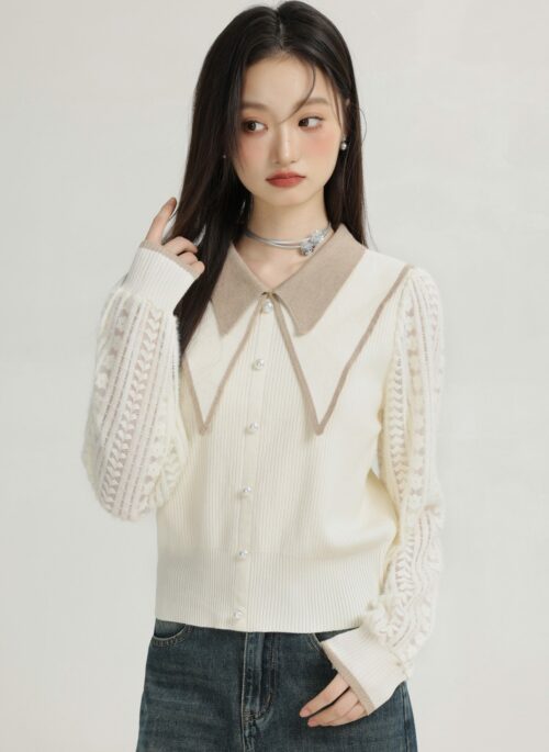 Beige Doll Collar Knit Sweater