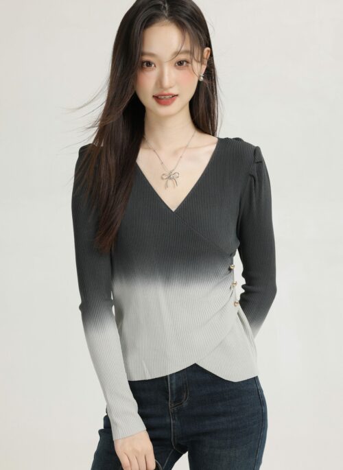 Black Gradient V-Neck Sweater