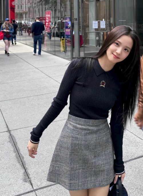 Grey Checkered A-Line Skirt | Jisoo - BlackPink