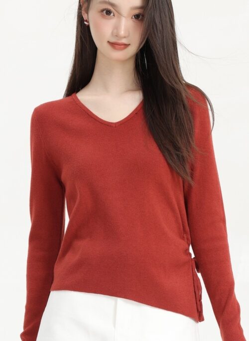 Red V-Neck Plain Sweater