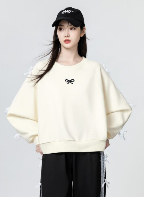 Apricot Bow Round Neck Sweatshirt