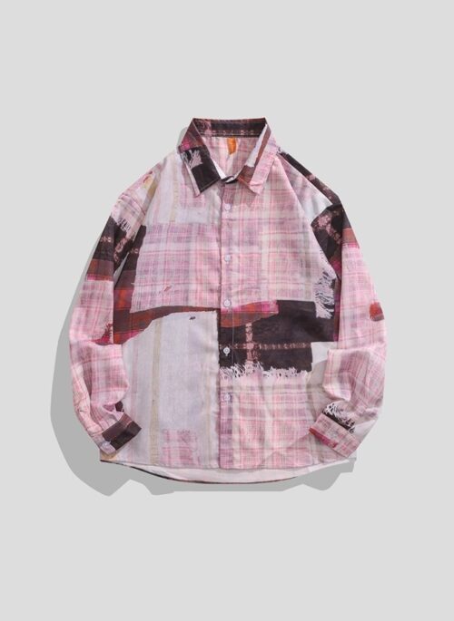 Pink Plaid Patchwork Long Sleeves Shirt | Chanyeol - EXO