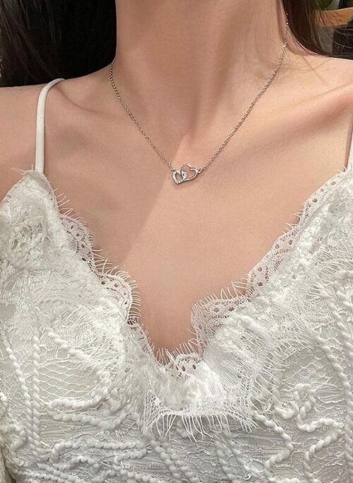 Silver Double Heart Necklace | Eunchae - Le Sserafim