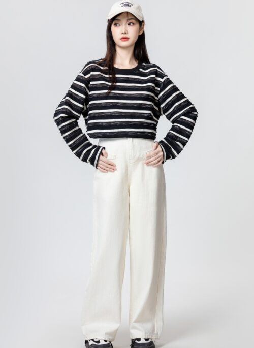 Striped Round Neck Long Sleeve Tshirt