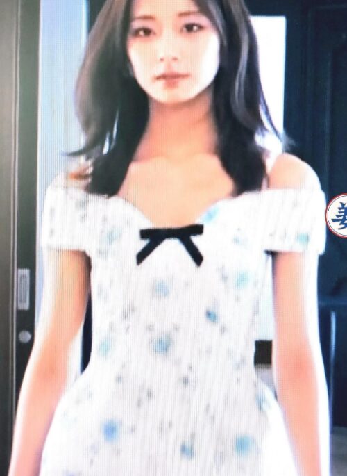 White Floral Print With Bow Accent Dress | Tzuyu - Twice