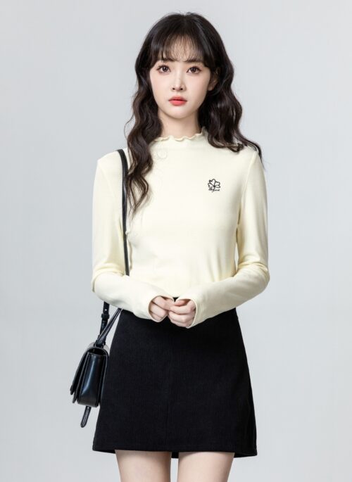 Basic High Neck Apricot Tshirt For Springautumn