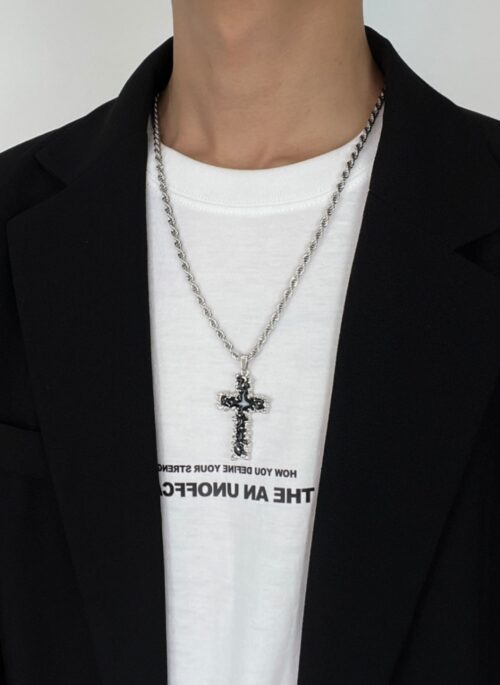 Black Cross Pendant Necklace | San - ATEEZ