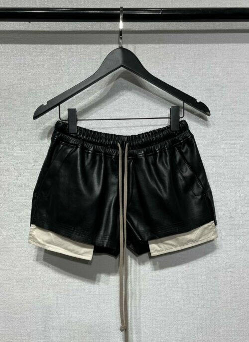 Black Drawstring Faux Leather Shorts | Karina - Aespa