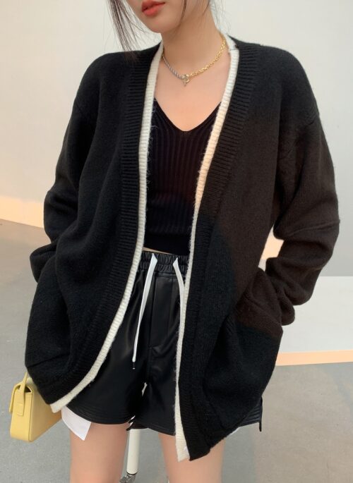 Black Open-Front Knit Cardigan | Ni-Ki - Enhypen