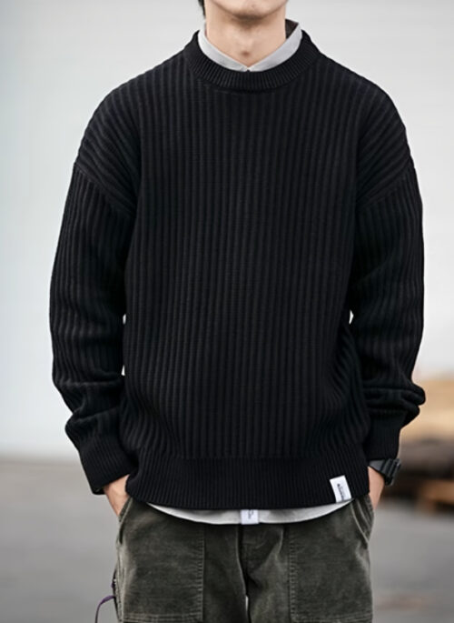 Black Ribbed Knit Crewneck Sweater | Hyunjin – Stray Kids