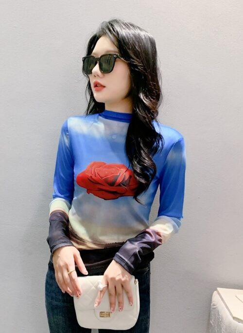 Blue Rose Long Sleeves Top | Karina - Aespa