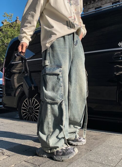 Blue Side Pocket Detail Baggy Jeans | Jeongin – Stray Kids