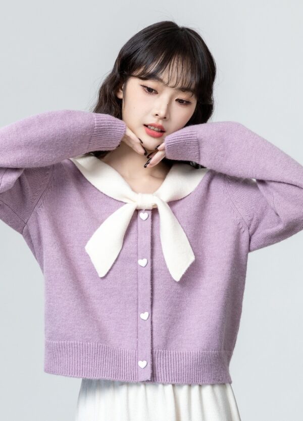 Lilac Bow Tie Knit Pullover Top - Image 2