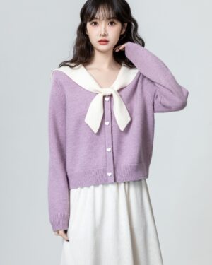 Lilac Bow Tie Knit Pullover Top