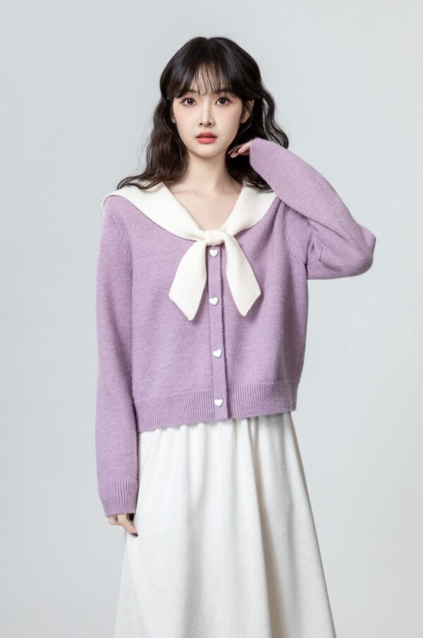 Lilac Bow Tie Knit Pullover Top