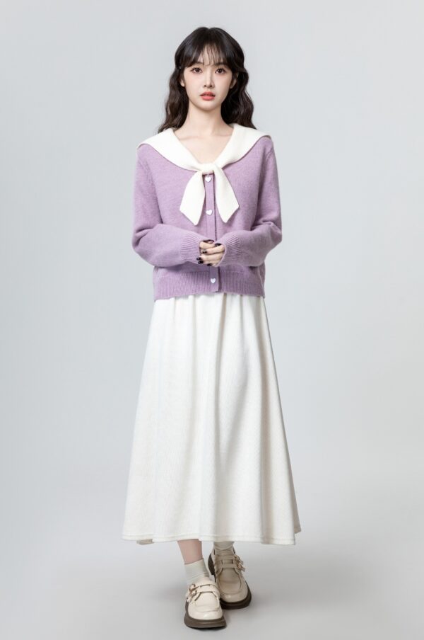 Lilac Bow Tie Knit Pullover Top - Image 6