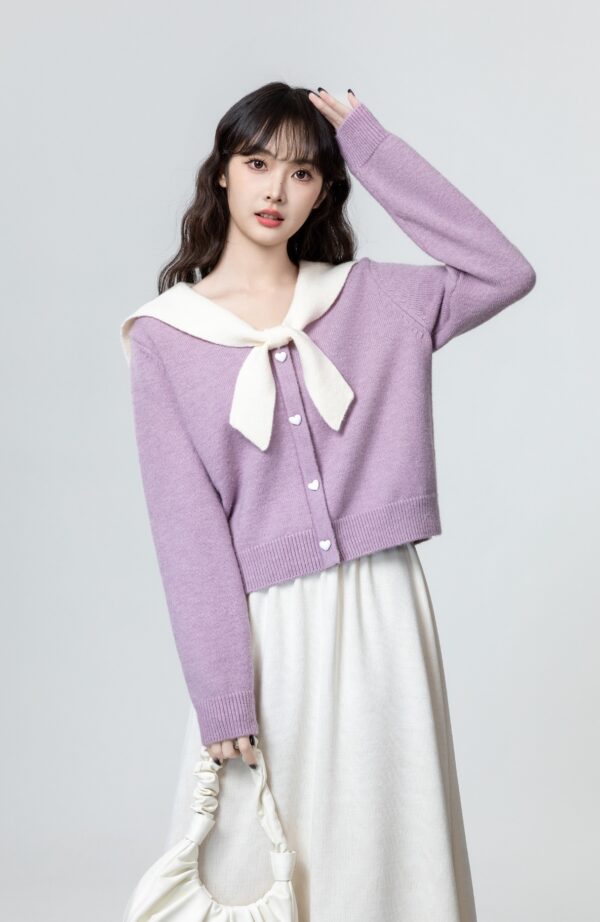 Lilac Bow Tie Knit Pullover Top - Image 5