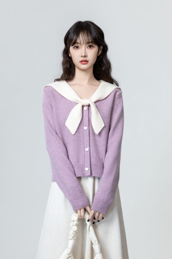 Lilac Bow Tie Knit Pullover Top - Image 3