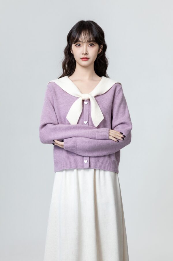 Lilac Bow Tie Knit Pullover Top - Image 4