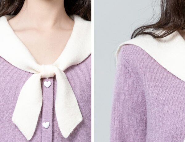 Lilac Bow Tie Knit Pullover Top - Image 7