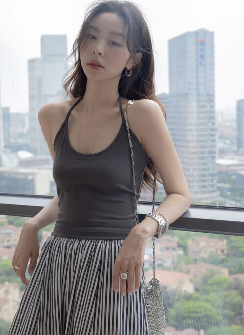 Grey Dual Eyelet Halter Top | Baek Seok Ryu - Love Next Door