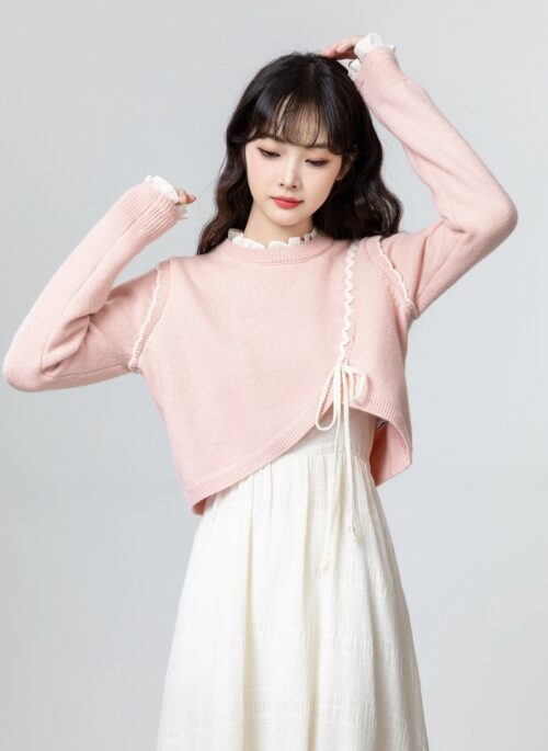 Irregular Knit Sweater With Pink Color