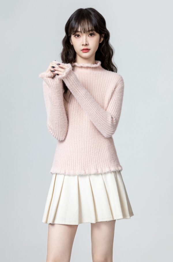 Pink Ruffled High Neck Sweater Top - Image 2