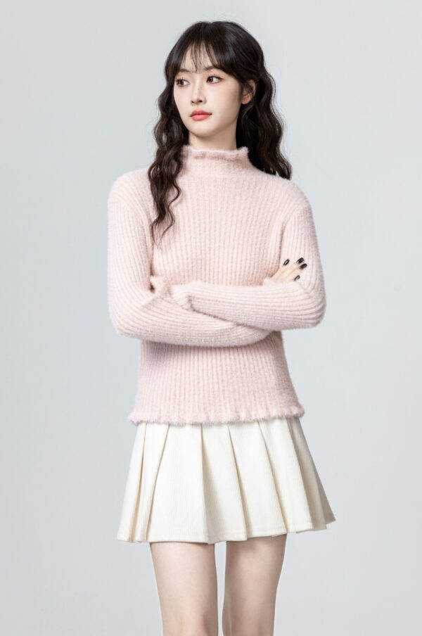 Pink Ruffled High Neck Sweater Top - Image 3