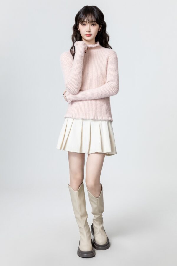 Pink Ruffled High Neck Sweater Top - Image 5