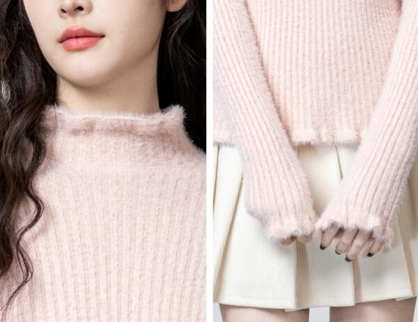 Pink Ruffled High Neck Sweater Top - Image 6