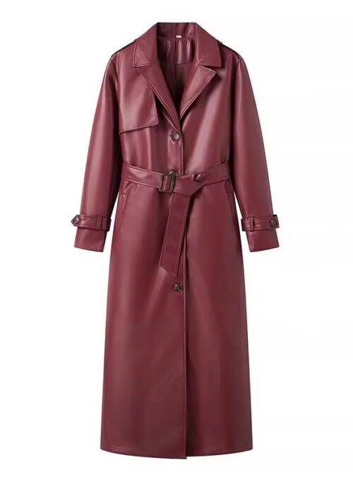 Red Faux Leather Trench Coat | Lisa - BlackPink