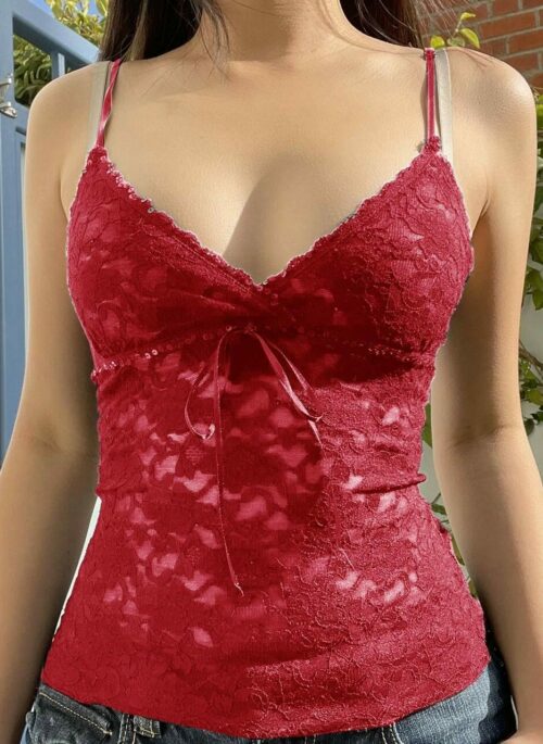 Red Lace Bustier Camisole Top | Momo - Twice